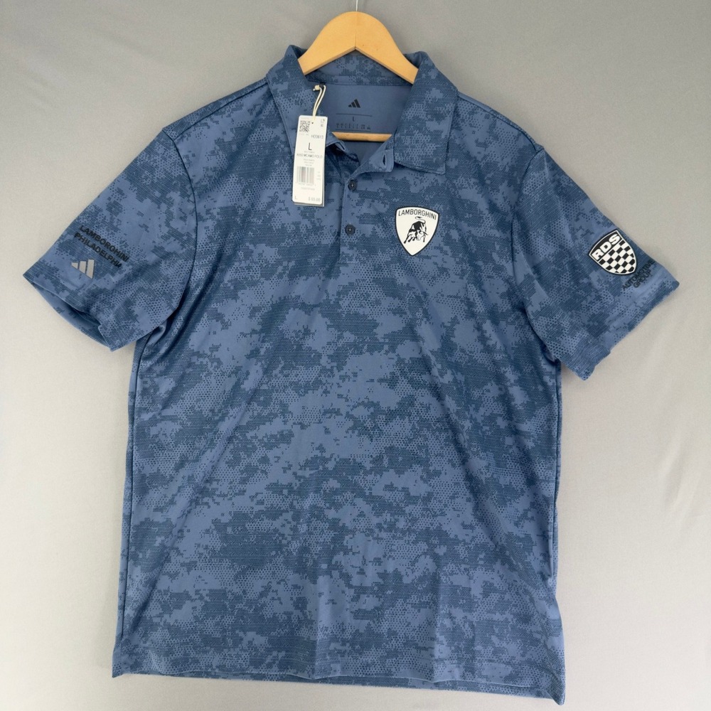 NWT Adidas Lamborghini Philadelphia A550 MCamo Polo Tech Ink Blue Mens Large NEW